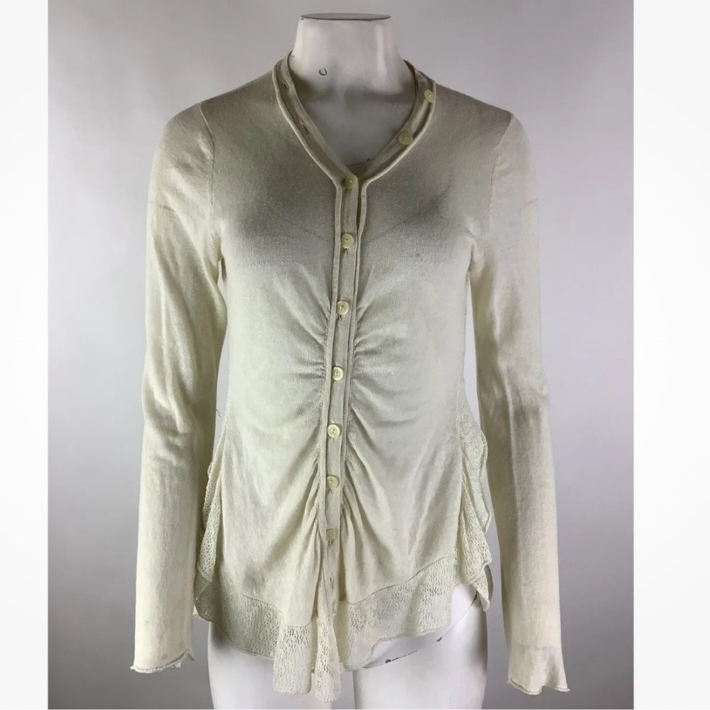 Anthropologie Rosie Neira Sz M Lightweight Cardigan Cream Cotton Linen Button